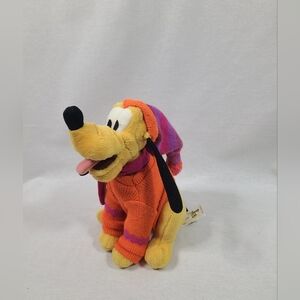 Walt Disney Plush Stuffed Animal Pluto Winter Sweater 9" Bean Bag- Vintage